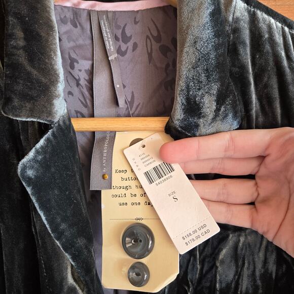 Anthropologie Alessia Blazer Carbon Gray Velvet Button Front NWT Small Jacket - Picture 7 of 7